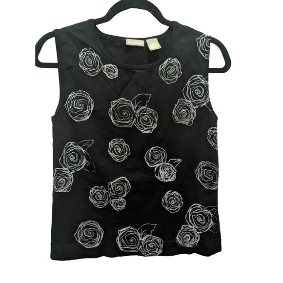 Field gear Women 2 Piece Black and White Rose Floral Pattern Button Up Sweater a - Picture 4 of 13